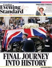London Evening Standard () Newspaper Front Page for 18 April 2013
