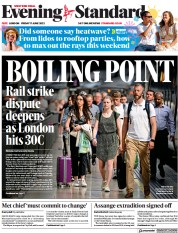 London Evening Standard () Newspaper Front Page for 18 June 2022