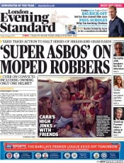 London Evening Standard () Newspaper Front Page for 18 August 2014