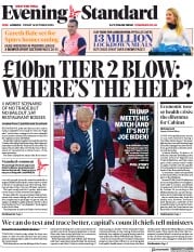 London Evening Standard () Newspaper Front Page for 19 October 2020