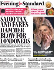 London Evening Standard () Newspaper Front Page for 19 January 2023