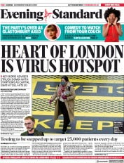 London Evening Standard () Newspaper Front Page for 19 March 2020
