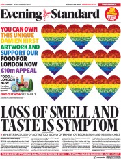 London Evening Standard () Newspaper Front Page for 19 May 2020