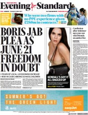 London Evening Standard () Newspaper Front Page for 19 May 2021