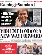London Evening Standard () Newspaper Front Page for 19 July 2018