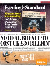 London Evening Standard () Newspaper Front Page for 19 July 2019