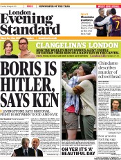 London Evening Standard () Newspaper Front Page for 19 August 2011