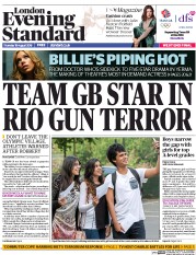 London Evening Standard () Newspaper Front Page for 19 August 2016