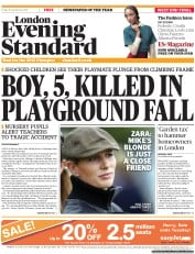 London Evening Standard () Newspaper Front Page for 19 September 2011