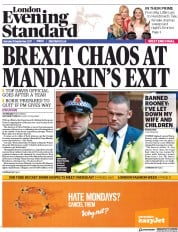London Evening Standard () Newspaper Front Page for 19 September 2017
