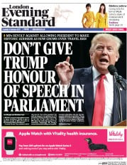 London Evening Standard () Newspaper Front Page for 1 February 2017