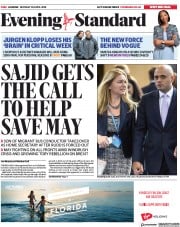 London Evening Standard () Newspaper Front Page for 1 May 2018