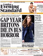 London Evening Standard () Newspaper Front Page for 1 July 2011
