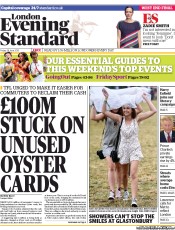 London Evening Standard () Newspaper Front Page for 1 July 2013