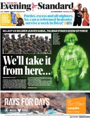 London Evening Standard () Newspaper Front Page for 1 September 2021
