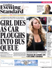 London Evening Standard () Newspaper Front Page for 20 December 2013
