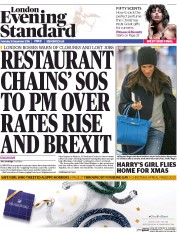 London Evening Standard () Newspaper Front Page for 20 December 2016