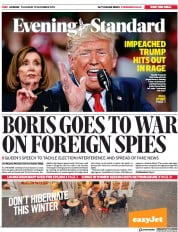 London Evening Standard () Newspaper Front Page for 20 December 2019