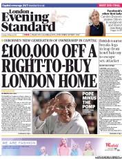 London Evening Standard () Newspaper Front Page for 20 March 2013