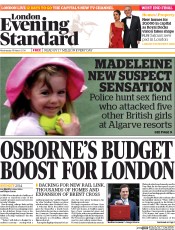 London Evening Standard () Newspaper Front Page for 20 March 2014