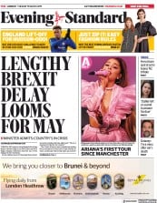 London Evening Standard () Newspaper Front Page for 20 March 2019