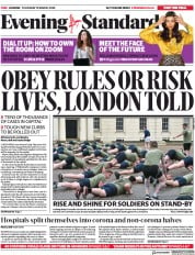 London Evening Standard () Newspaper Front Page for 20 March 2020