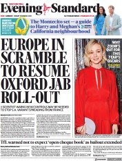 London Evening Standard () Newspaper Front Page for 20 March 2021