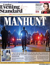 London Evening Standard () Newspaper Front Page for 20 April 2013