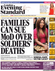 London Evening Standard () Newspaper Front Page for 20 June 2013