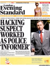 London Evening Standard () Newspaper Front Page for 20 July 2011