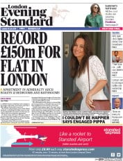 London Evening Standard () Newspaper Front Page for 20 July 2016