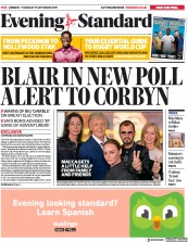 London Evening Standard () Newspaper Front Page for 20 September 2019
