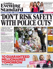 London Evening Standard () Newspaper Front Page for 21 November 2015