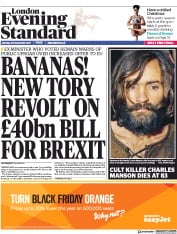 London Evening Standard () Newspaper Front Page for 21 November 2017