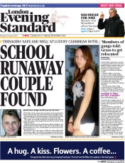 London Evening Standard () Newspaper Front Page for 21 January 2014