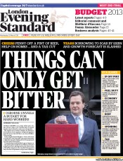 London Evening Standard () Newspaper Front Page for 21 March 2013