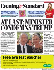 London Evening Standard () Newspaper Front Page for 21 June 2018