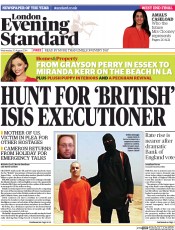 London Evening Standard () Newspaper Front Page for 21 August 2014