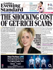 London Evening Standard () Newspaper Front Page for 21 August 2015