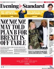 London Evening Standard () Newspaper Front Page for 22 January 2019