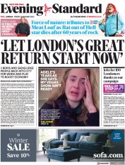 London Evening Standard () Newspaper Front Page for 22 January 2022