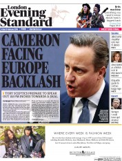 London Evening Standard () Newspaper Front Page for 22 February 2016
