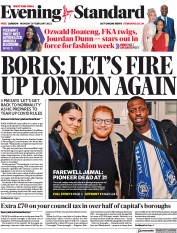 London Evening Standard () Newspaper Front Page for 22 February 2022