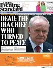 London Evening Standard () Newspaper Front Page for 22 March 2017