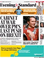 London Evening Standard () Newspaper Front Page for 22 May 2019