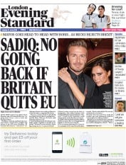 London Evening Standard () Newspaper Front Page for 22 June 2016