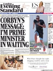 London Evening Standard () Newspaper Front Page for 22 July 2016