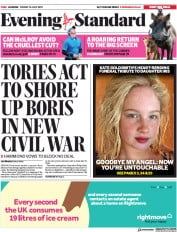 London Evening Standard () Newspaper Front Page for 22 July 2019