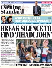 London Evening Standard () Newspaper Front Page for 22 August 2014
