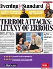 London Evening Standard () Newspaper Front Page for 23 November 2018